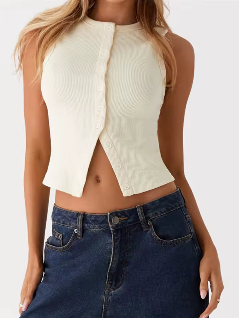 Aurore Top Blanc Boutonné